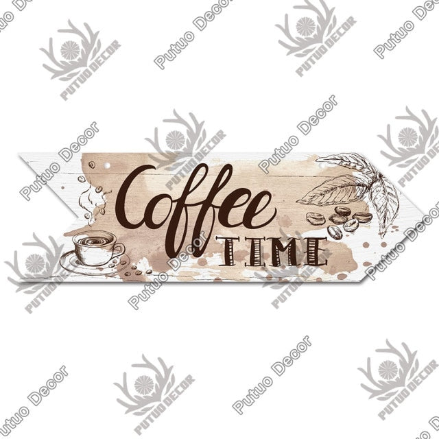 Putuo Decor Coffee Wooden Arrow Sign Wood Wall Plaque Gift Idea Wood Arrow Panel for Cafe Wall Decoration Irregular Hanging Sign