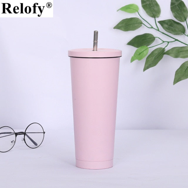 Stainless Steel Insulated Mug with Lid and Straw