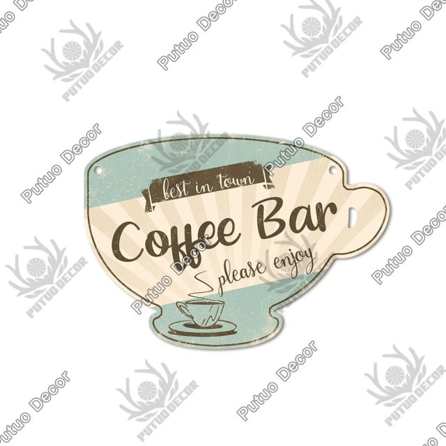 Putuo Decor Coffee Sign Cup Shaped Plaque Rustic Wooden  Hanging Sign for Cafe Kitchen Decoration Plate Coffee Mug Wall Decor