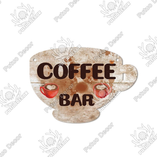 Putuo Decor Coffee Sign Cup Shaped Plaque Rustic Wooden  Hanging Sign for Cafe Kitchen Decoration Plate Coffee Mug Wall Decor