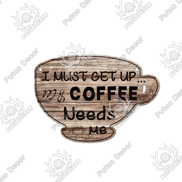 Putuo Decor Coffee Sign Cup Shaped Plaque Rustic Wooden  Hanging Sign for Cafe Kitchen Decoration Plate Coffee Mug Wall Decor