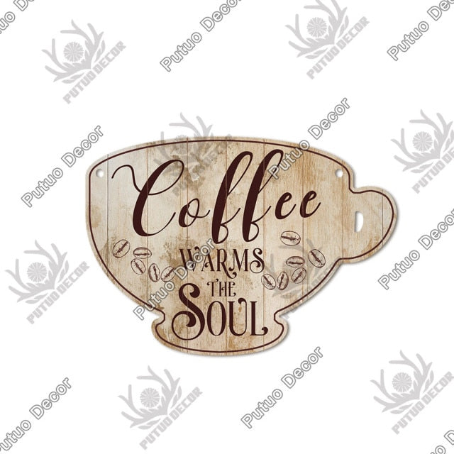 Putuo Decor Coffee Sign Cup Shaped Plaque Rustic Wooden  Hanging Sign for Cafe Kitchen Decoration Plate Coffee Mug Wall Decor