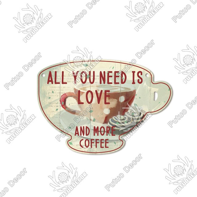 Putuo Decor Coffee Sign Cup Shaped Plaque Rustic Wooden  Hanging Sign for Cafe Kitchen Decoration Plate Coffee Mug Wall Decor