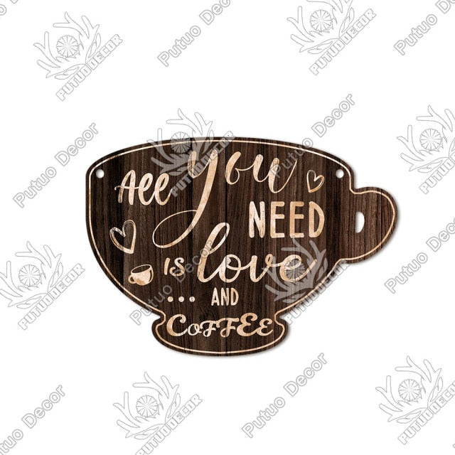 Putuo Decor Coffee Sign Cup Shaped Plaque Rustic Wooden  Hanging Sign for Cafe Kitchen Decoration Plate Coffee Mug Wall Decor