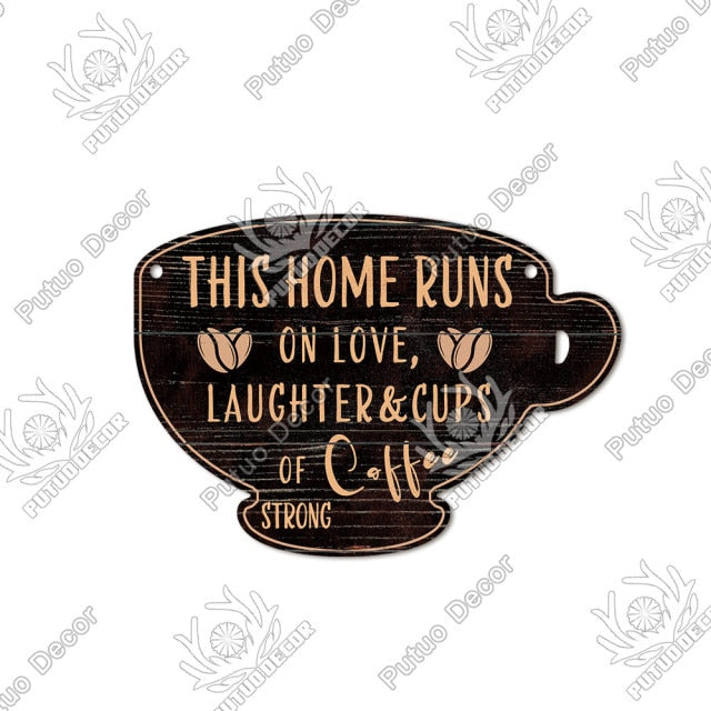 Putuo Decor Coffee Sign Cup Shaped Plaque Rustic Wooden  Hanging Sign for Cafe Kitchen Decoration Plate Coffee Mug Wall Decor