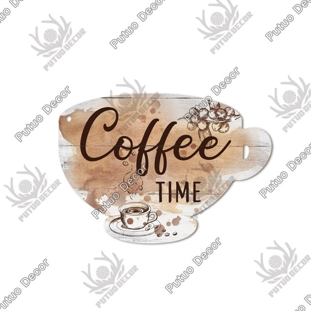 Putuo Decor Coffee Sign Cup Shaped Plaque Rustic Wooden  Hanging Sign for Cafe Kitchen Decoration Plate Coffee Mug Wall Decor