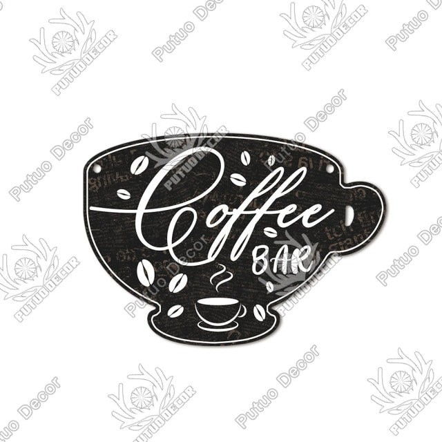 Putuo Decor Coffee Sign Cup Shaped Plaque Rustic Wooden  Hanging Sign for Cafe Kitchen Decoration Plate Coffee Mug Wall Decor