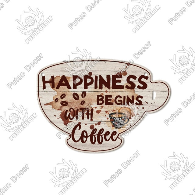 Putuo Decor Coffee Sign Cup Shaped Plaque Rustic Wooden  Hanging Sign for Cafe Kitchen Decoration Plate Coffee Mug Wall Decor