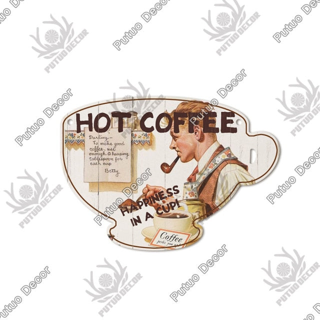 Putuo Decor Coffee Sign Cup Shaped Plaque Rustic Wooden  Hanging Sign for Cafe Kitchen Decoration Plate Coffee Mug Wall Decor