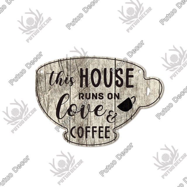 Putuo Decor Coffee Sign Cup Shaped Plaque Rustic Wooden  Hanging Sign for Cafe Kitchen Decoration Plate Coffee Mug Wall Decor