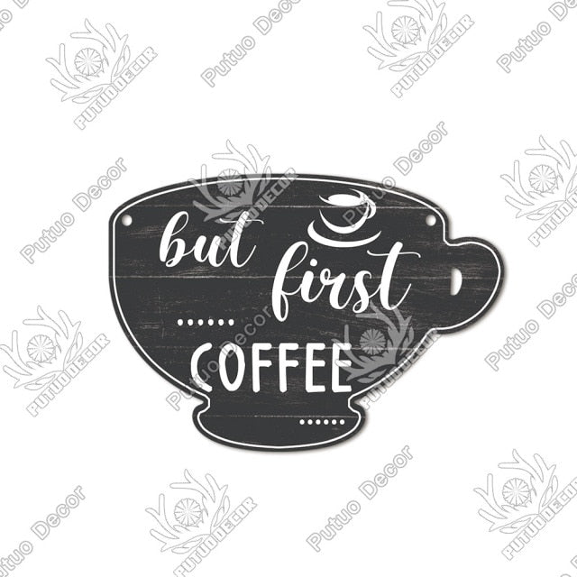 Putuo Decor Coffee Sign Cup Shaped Plaque Rustic Wooden  Hanging Sign for Cafe Kitchen Decoration Plate Coffee Mug Wall Decor