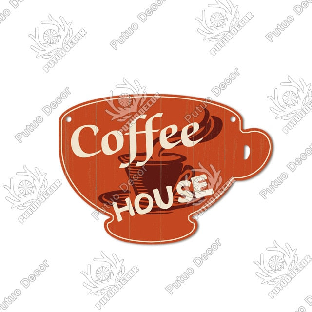 Putuo Decor Coffee Sign Cup Shaped Plaque Rustic Wooden  Hanging Sign for Cafe Kitchen Decoration Plate Coffee Mug Wall Decor