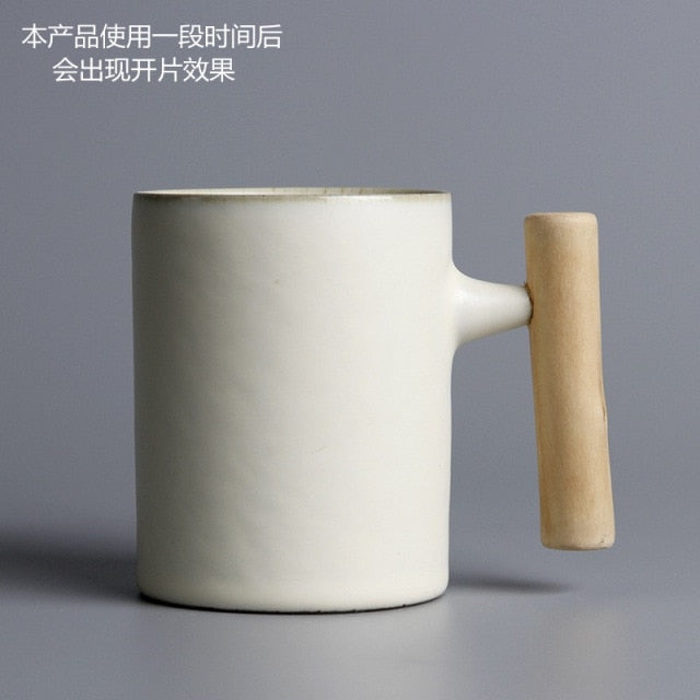 Japanese-style Vintage Ceramic Coffee Mug Tumbler Rust Glaze Tea Milk Beer Mug with Wood Handle Water Cup Home Office Drinkware