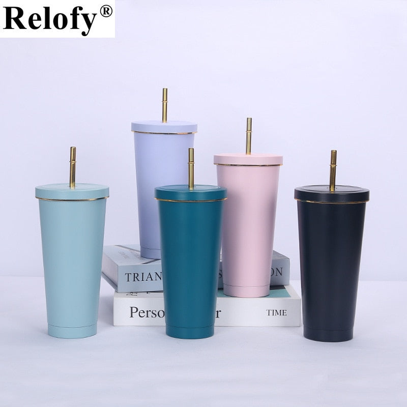Stainless Steel Insulated Mug with Lid and Straw