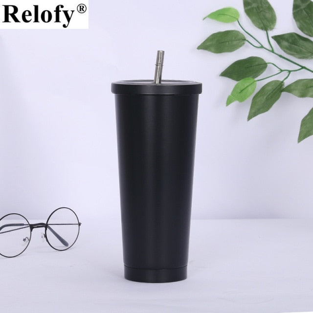 Stainless Steel Insulated Mug with Lid and Straw
