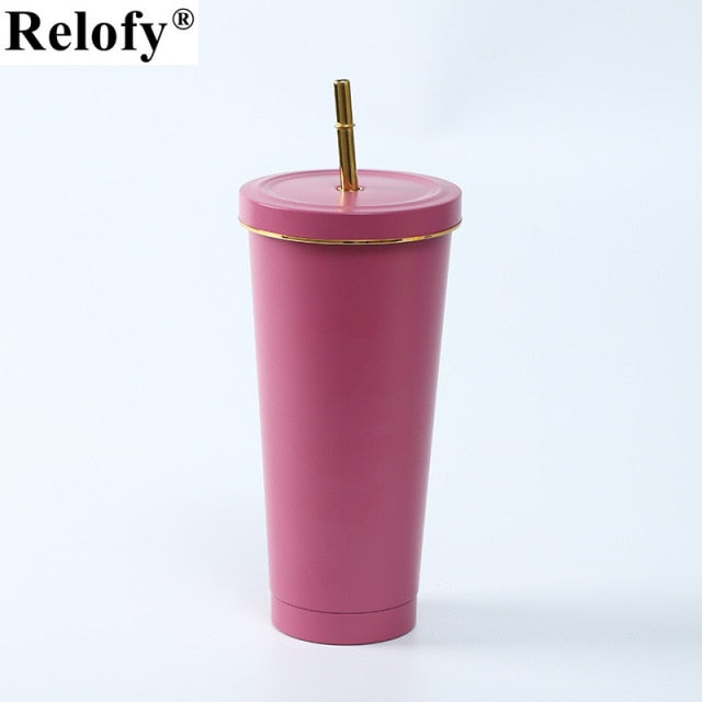 Stainless Steel Insulated Mug with Lid and Straw
